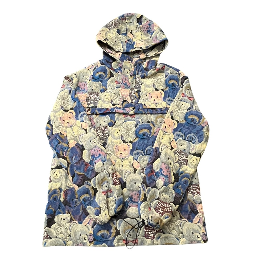 AKIRA Label Teddy Bear Tapestry Anorak Hooded Sweatshirt Jacket Small EUC